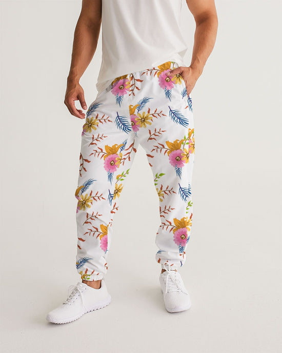White Summer Floral Lightweight Men's Track Pants
