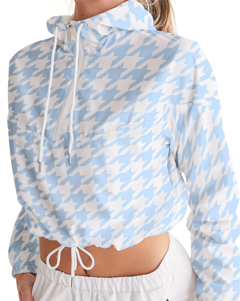 Load image into Gallery viewer, Baby Blue Houndstooth Women&amp;#39;s Cropped Windbreaker Jacket
