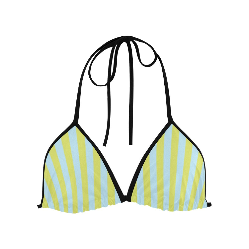 Blue Lime Stripes Bikini Top