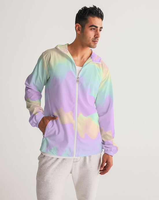 Lilac Mint Tie Dye Men's Windbreaker Hooded Jacket