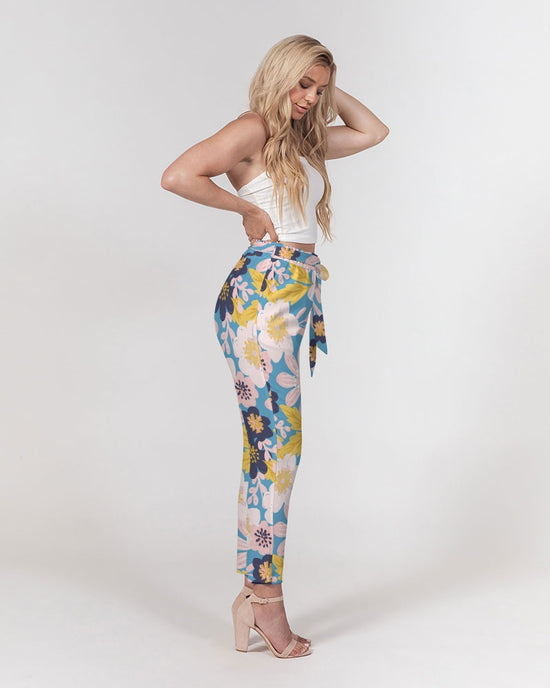 Blue Frisky Floral Women's Belted Tapered Pants