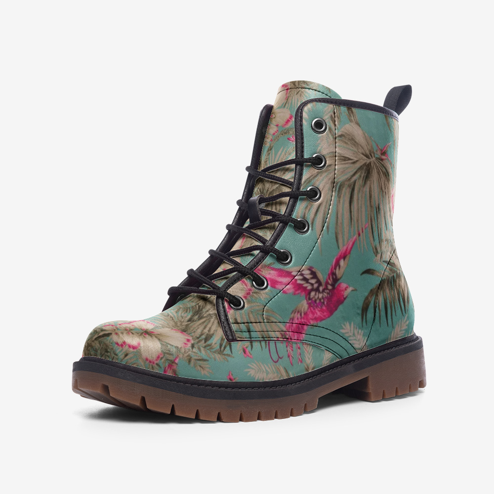 Vintage Bird & Tropical Palm Lace Up Boots