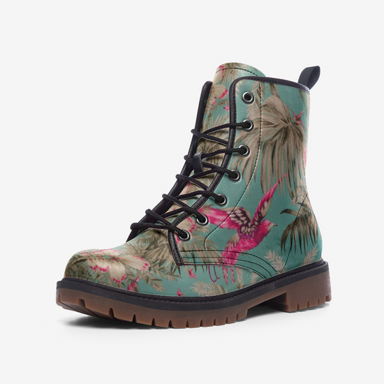 Vintage Bird & Tropical Palm Lace Up Boots