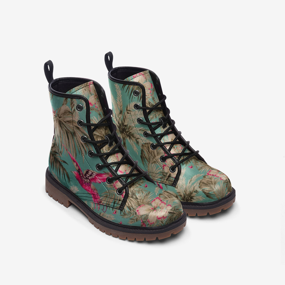 Vintage Bird & Tropical Palm Lace Up Boots