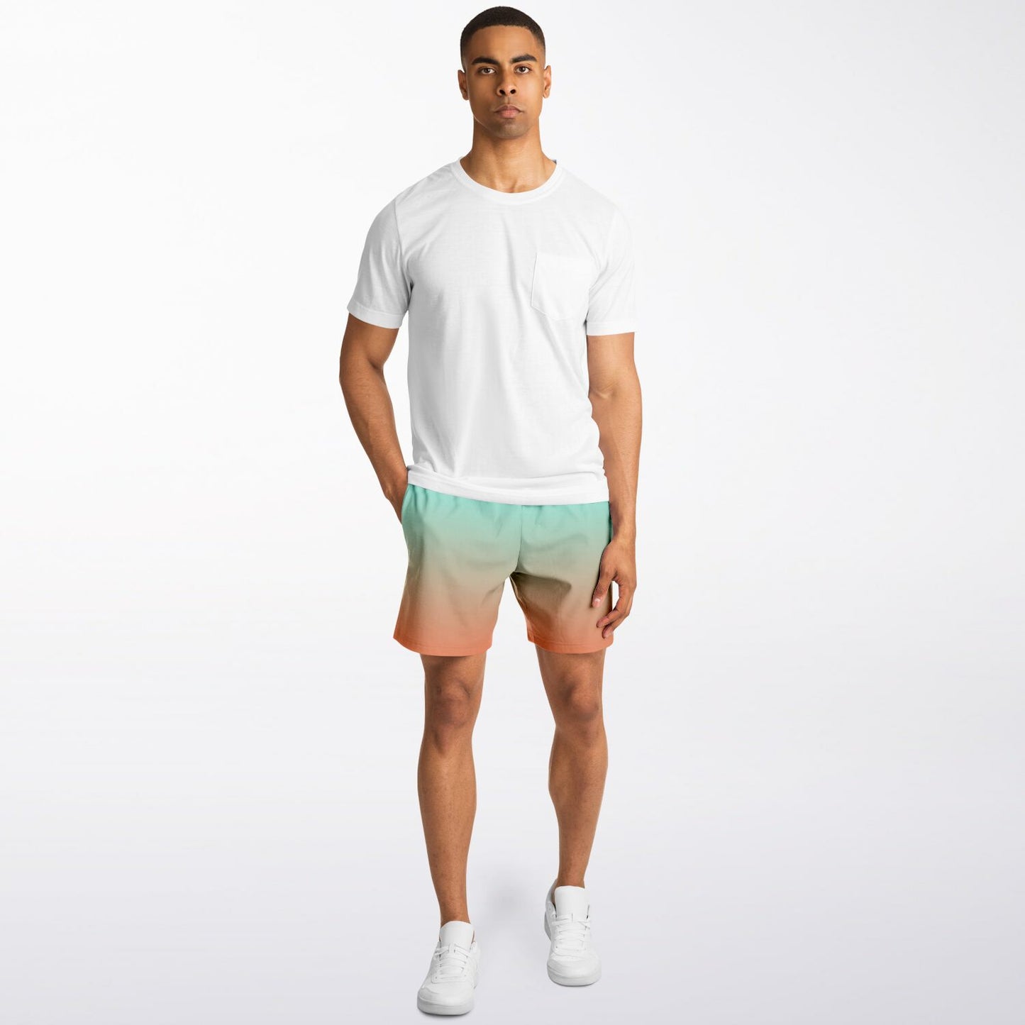 Green Orange Color Fade Men's Fleece Shorts