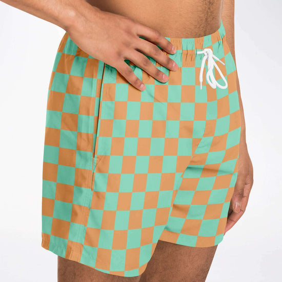 Green & Orange Check Swim Shorts