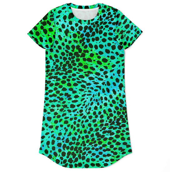 Load image into Gallery viewer, Neon Green Leopard T Shirt Dress
