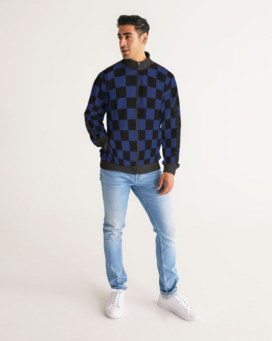 Black & Blue Check Men's Stripe-Sleeve Track Jacket