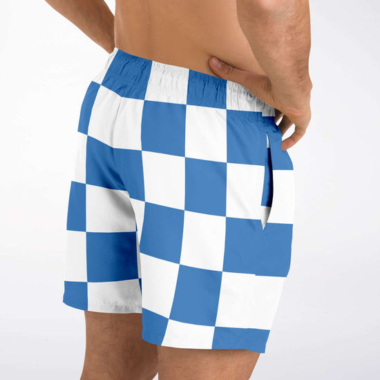 Blue & White Large Check Swim Shorts