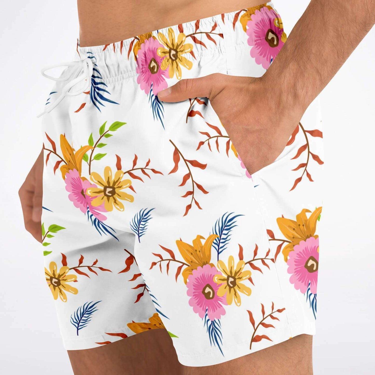 White Summer Floral Swim Shorts