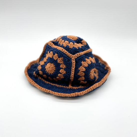 Navy & Caramel Crochet Bucket Hat