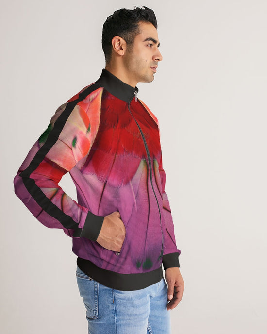 Feathered Grace Men's Stripe-Sleeve Track Jacket