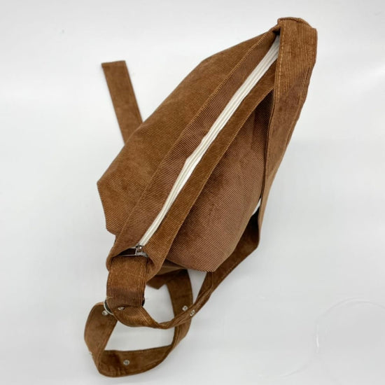 Brown Corduroy Crossbody Shoulder Bag with Adjustable Buckle