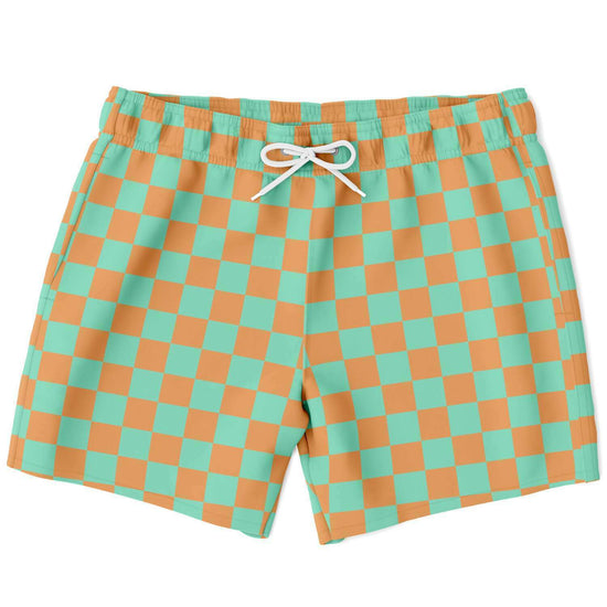 Green & Orange Check Swim Shorts