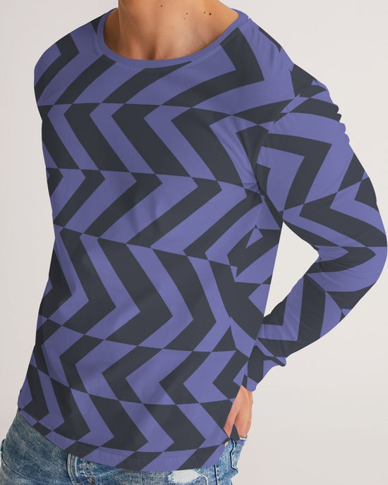 Blue Violet & Charcoal Abstract Striped Men's Long Sleeve Tee Shirt