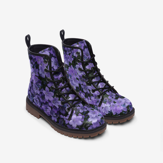 Load image into Gallery viewer, Purple Flower Lace Up Boots
