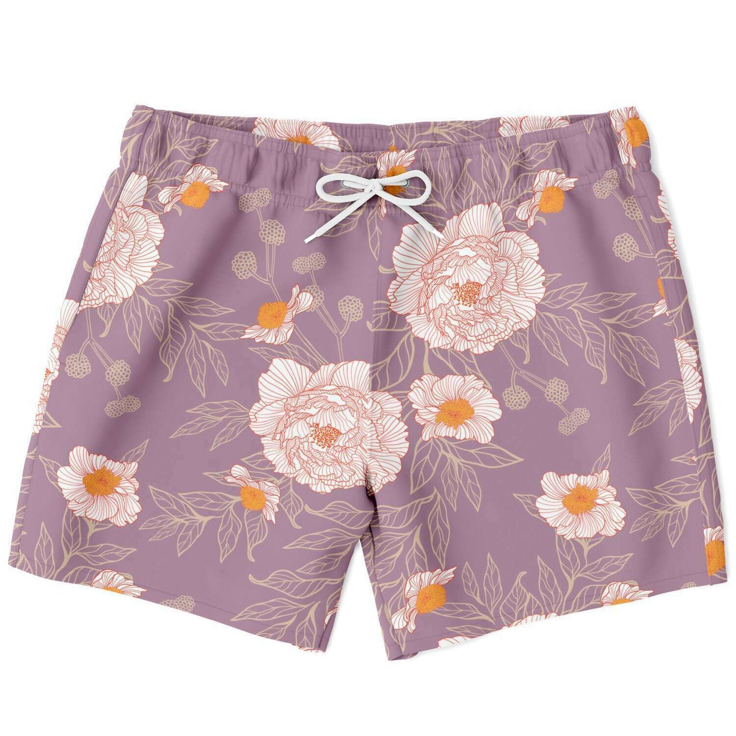 Orange Peonies Floral Rose Swim Shorts