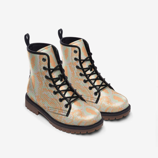 Green & Orange Snake Print Lace Up Boots