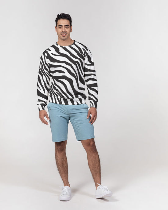 Zebra Print Men's French Terry Pullover Sweatshirt