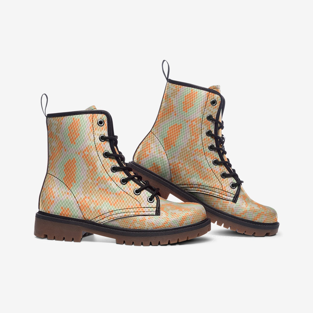 Load image into Gallery viewer, Green &amp;amp; Orange Snake Print Lace Up Boots
