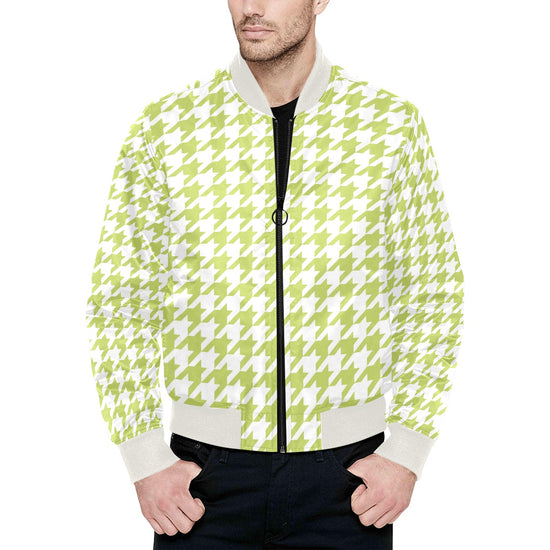 Lime Houndstooth Quilted Bomber Jacket