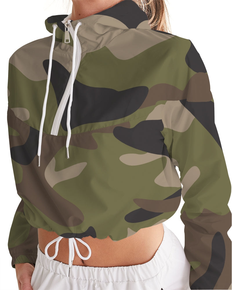 Woodland Camo Women's Cropped Windbreaker Jacket