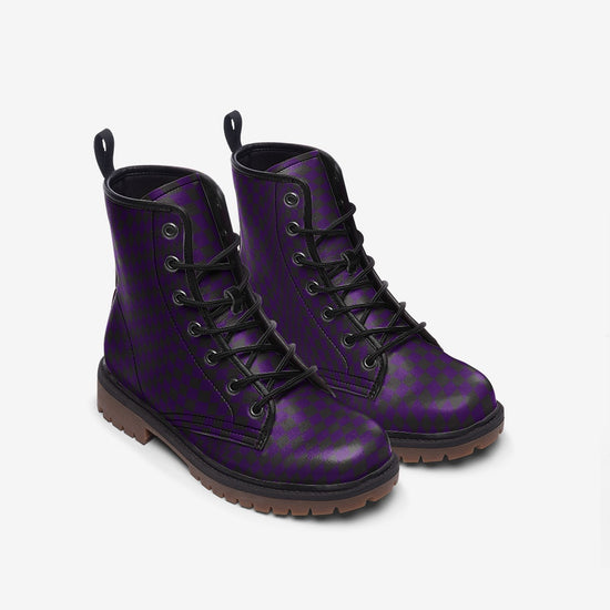 Purple Abstract Checkerboard Lace Up Boots