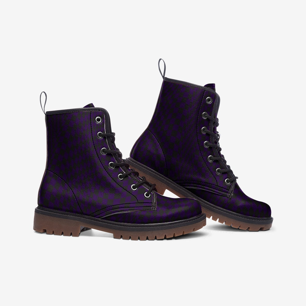 Purple Abstract Checkerboard Lace Up Boots