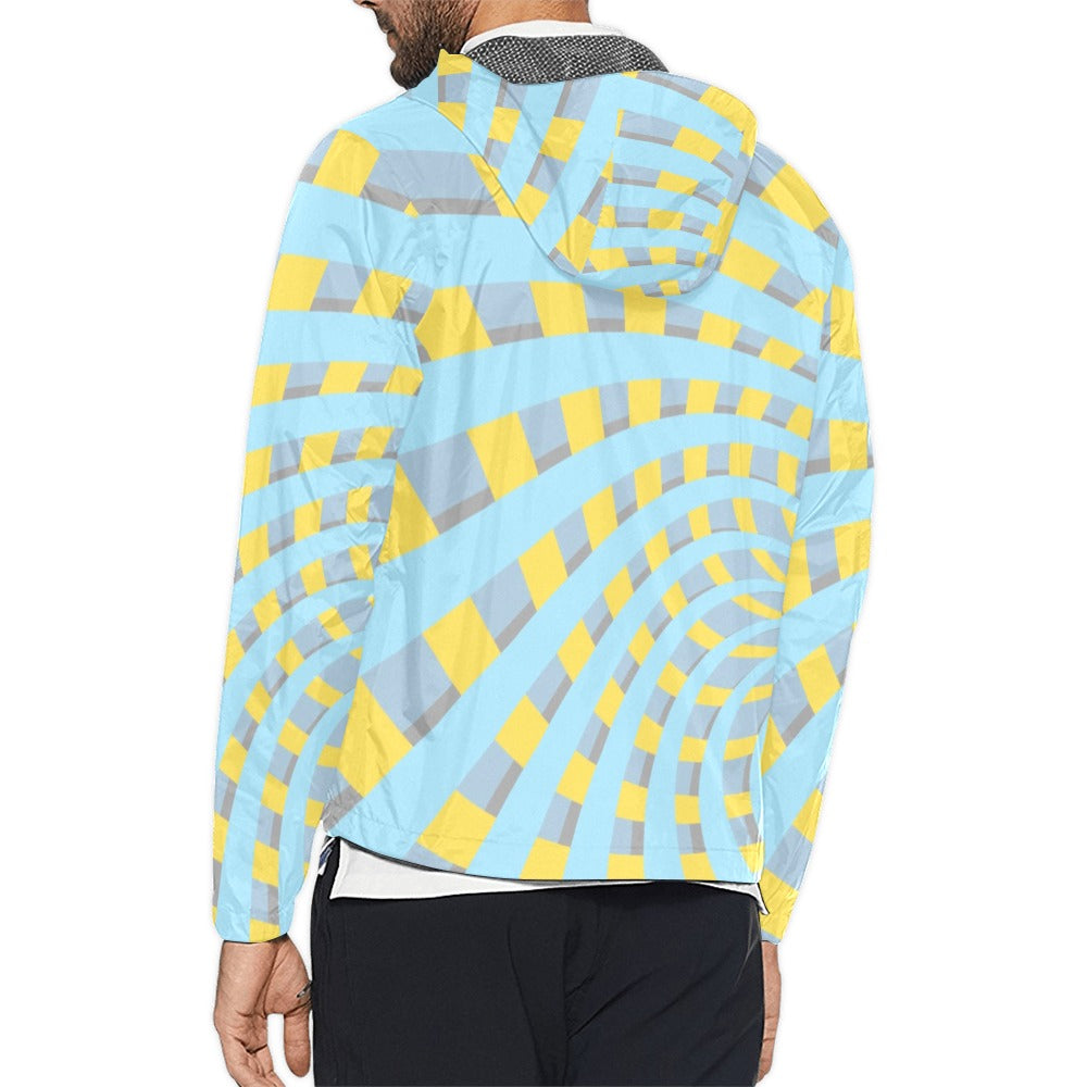 Arctic Blue & Yellow Orbital Unisex Hooded Windbreaker Jacket