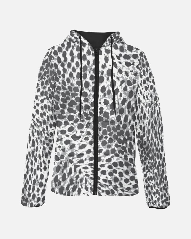 Black & White Leopard Print Womens Hooded Puffer Jacket