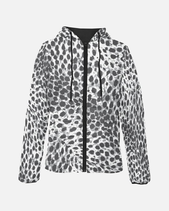 Black & White Leopard Print Womens Hooded Puffer Jacket