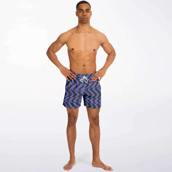 Blue Violet & Charcoal Abstract Striped Swim Shorts