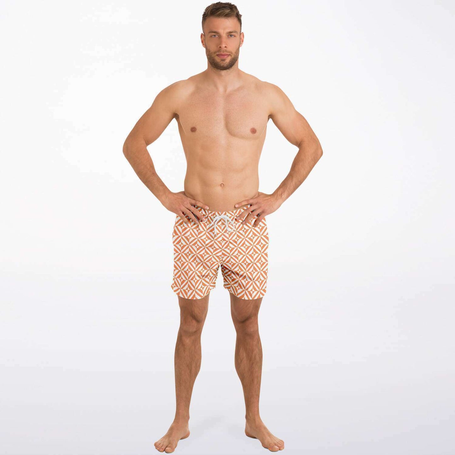 Orange Geometric Pattern Swim Shorts