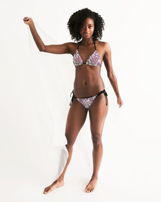 Load image into Gallery viewer, Purple Cream Paisley Women&amp;#39;s Triangle String Bikini
