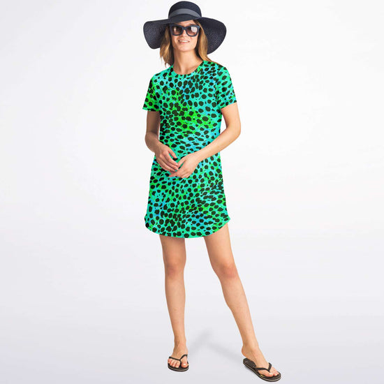 Neon Green Leopard T Shirt Dress