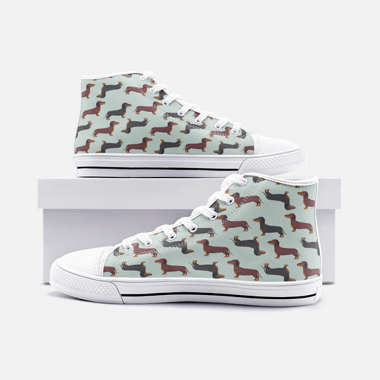 Dachshund Mint Green High Top Unisex Canvas Shoes