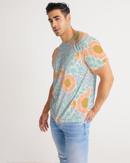 Retro Sunflowers Cyan Men's T Shirt