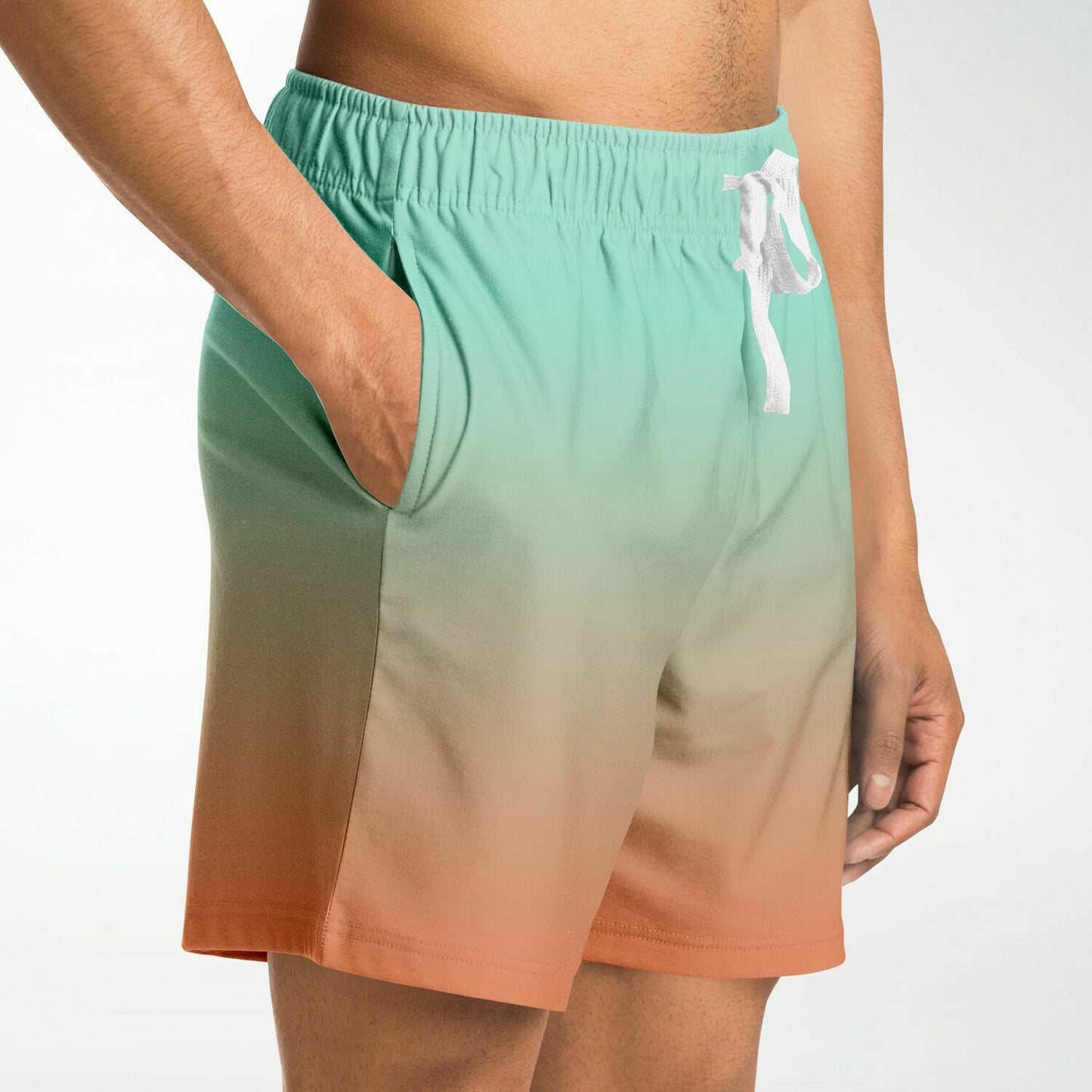 Green Orange Color Fade Fleece Shorts