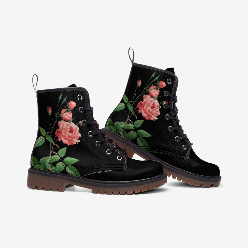 Vintage Roses Lace Up Boots Rose Flower Combat Boots 5 Men 6.5 Women