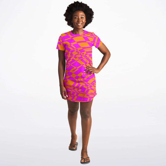 Fuchsia & Orange Warp T Shirt Dress