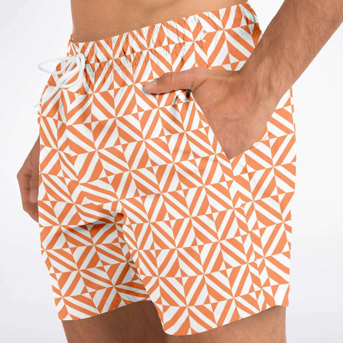 Orange Geometric Pattern Swim Shorts