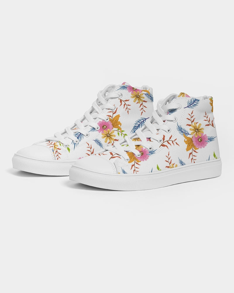 Load image into Gallery viewer, White Summer Floral Women&amp;#39;s Hightop Canvas Shoe
