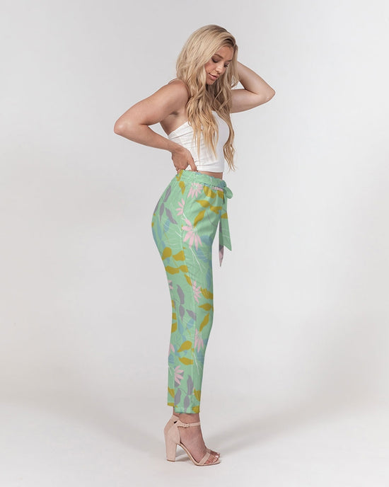 Green Tea Floral Women's Belted Tapered Pants
