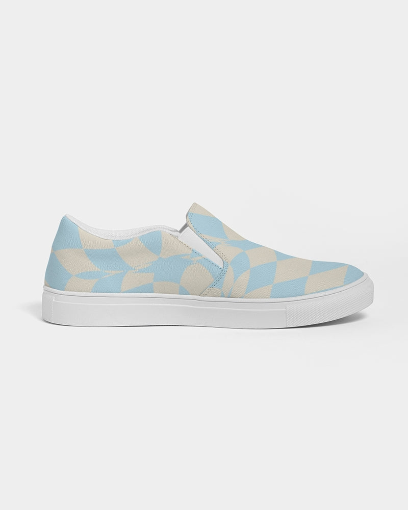 Blue & Vanilla Ripple Check Men's Slip On Canvas Shoe