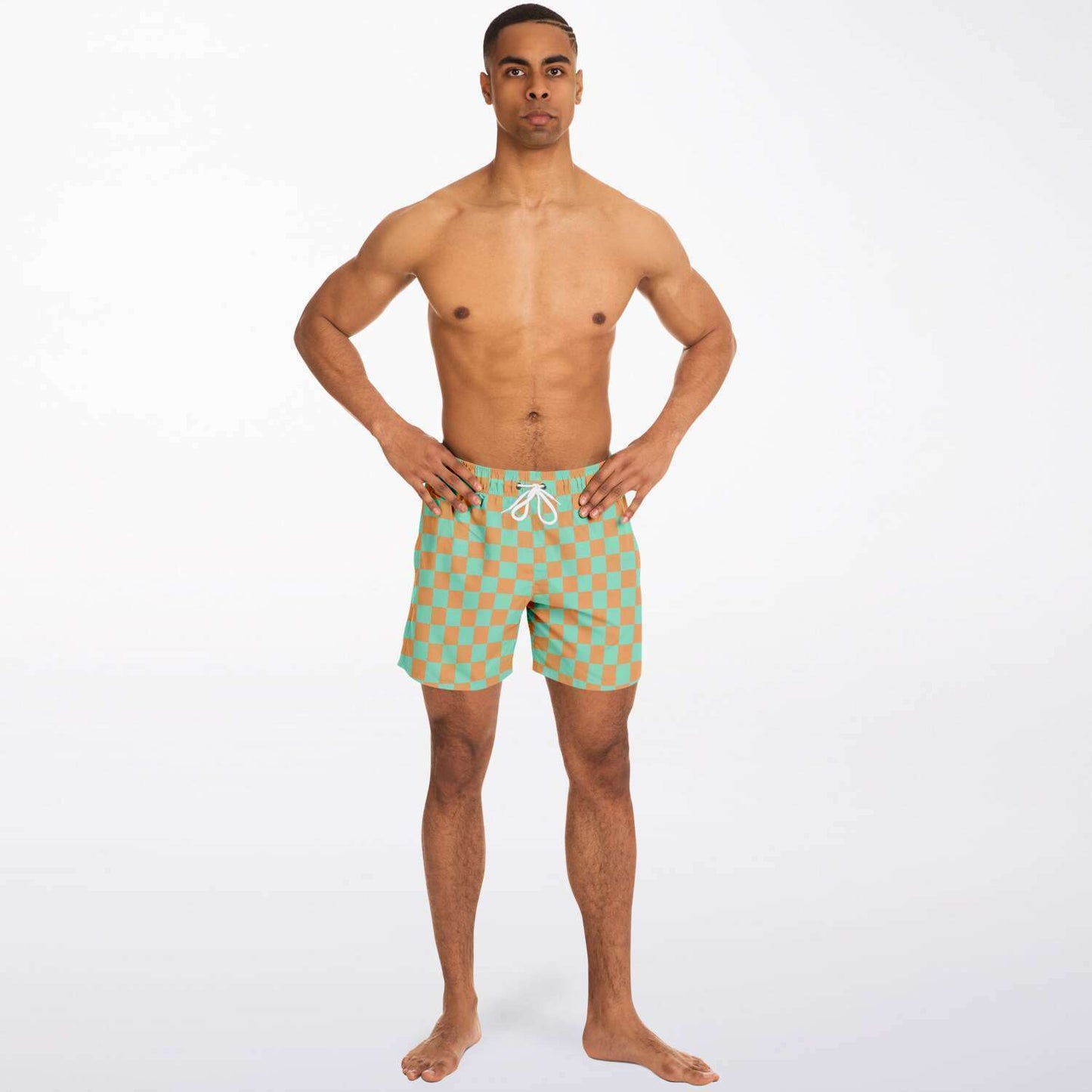 Green & Orange Check Swim Shorts