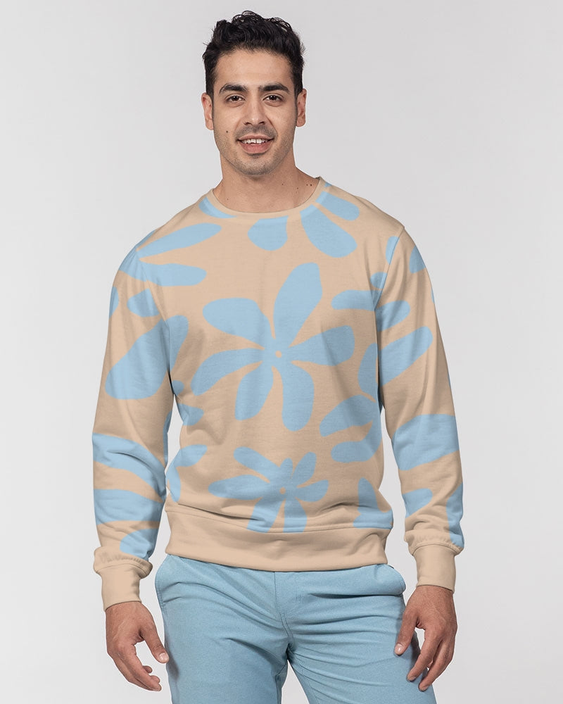 Blue & Brandy Abstract Flowers French Terry Crewneck Pullover Sweatshirt