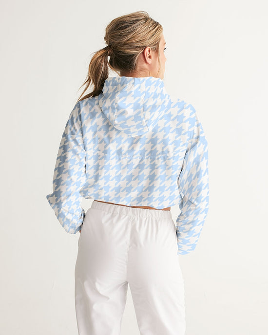 Baby Blue Houndstooth Women's Cropped Windbreaker Jacket