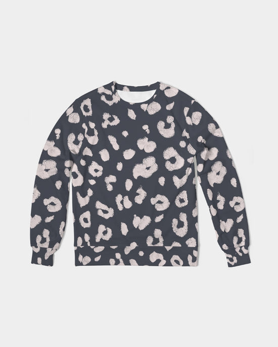 Charcoal Vanilla Leopard Print Men's French Terry Pullover Sweatshirt