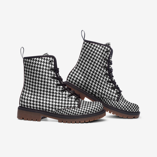 Houndstooth Check Lace Up Boots