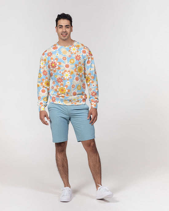 Blue Blooming Mod Floral French Terry Pullover Sweatshirt